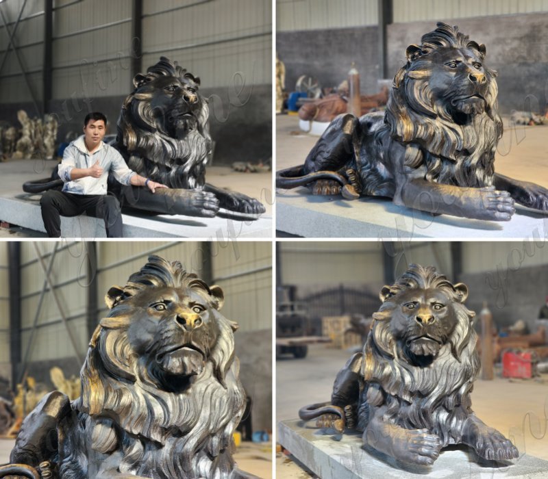 Large Bronze Lying Lion Statue