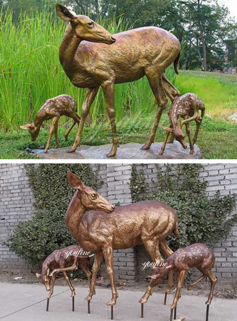 Antique Customized Antique Deer Bronze Animal Sculpture For Sale BOK-220