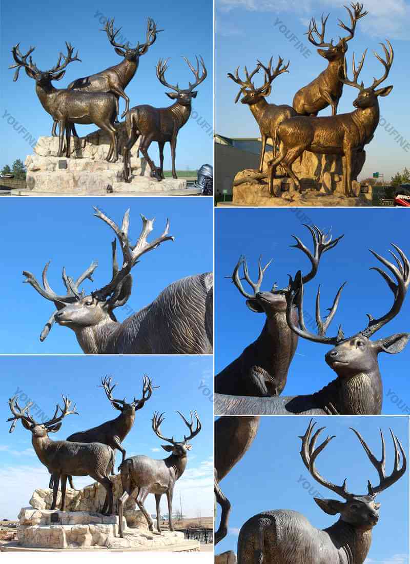 Life size bronze animal sculpture elk statues outside garden