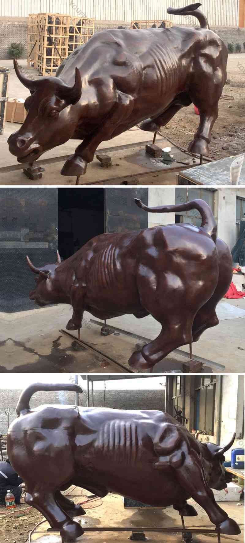 Outdoor brave wall street bull statue bronze animal sculptures for sale