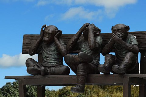 Bronze Three Wise Monkeys on Bench Statue BOK-070