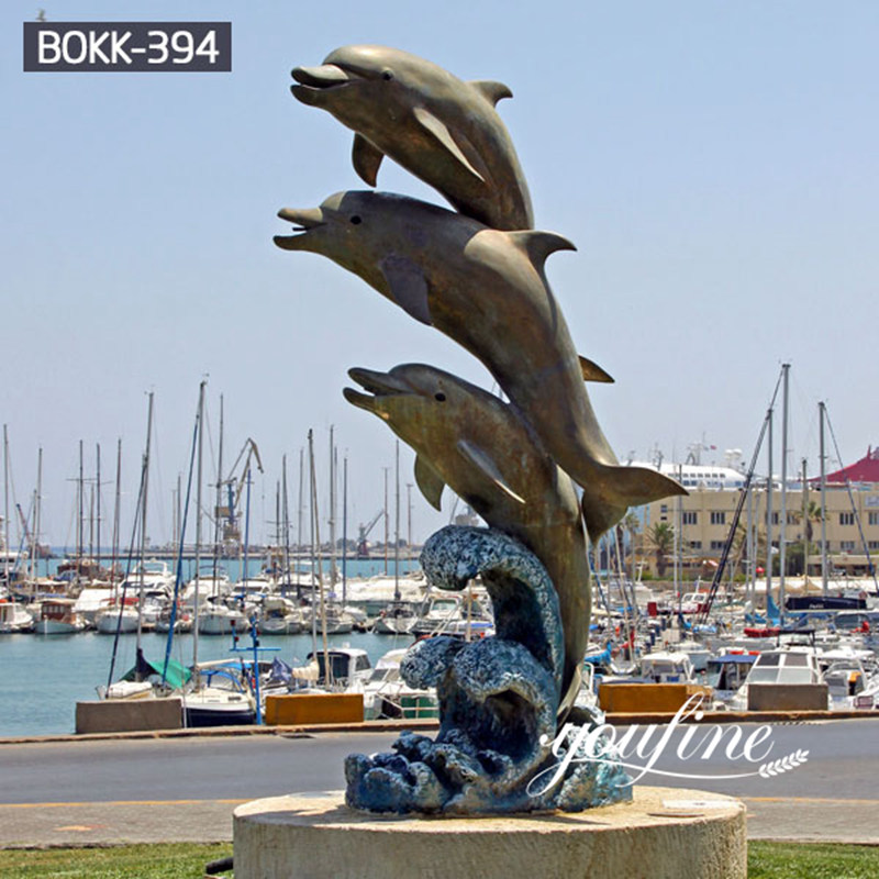 Large Cast Bronze Dolphin Statue Outdoor Decoration Supplier BOKK-394