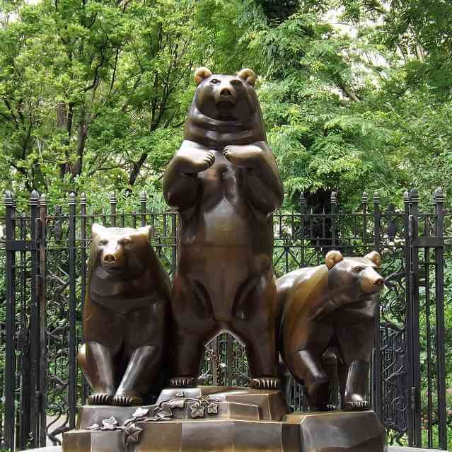 bronze bear group sculpture