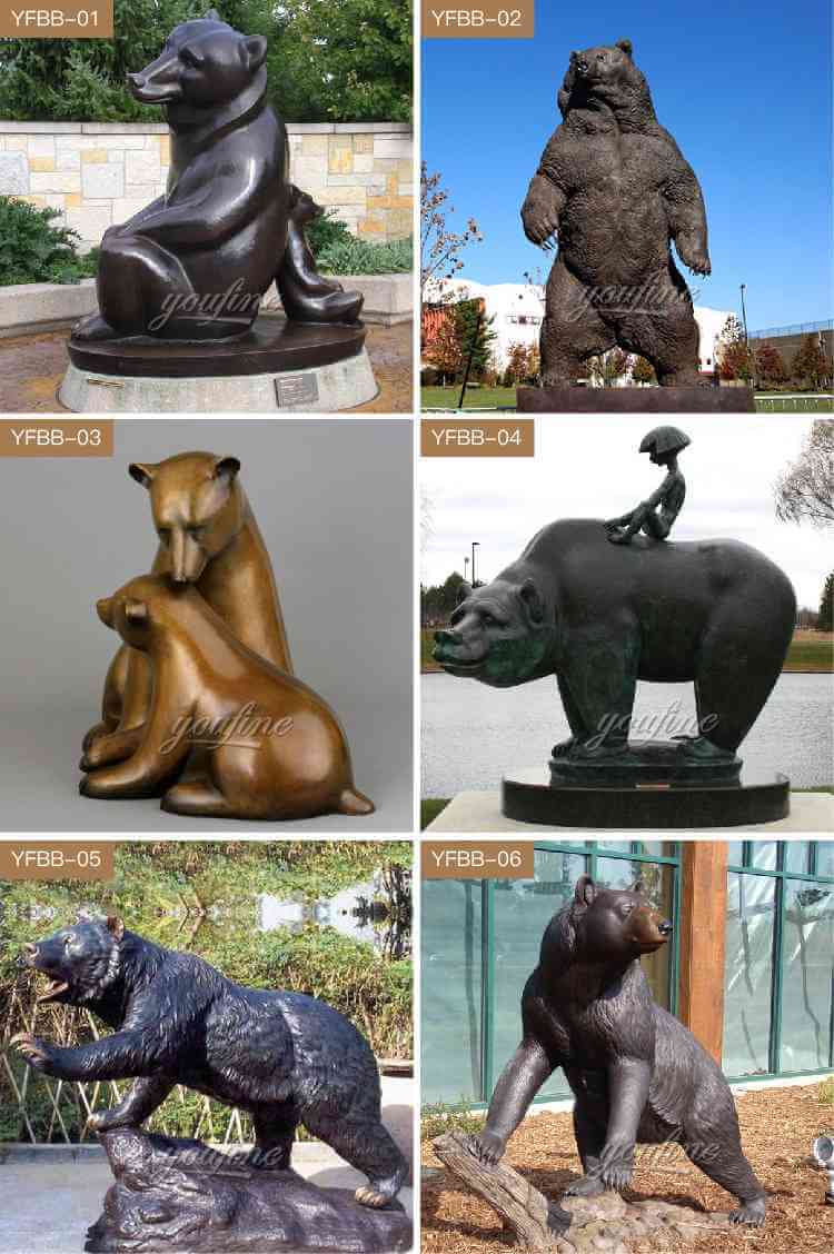 Three bronze bear group sculptures