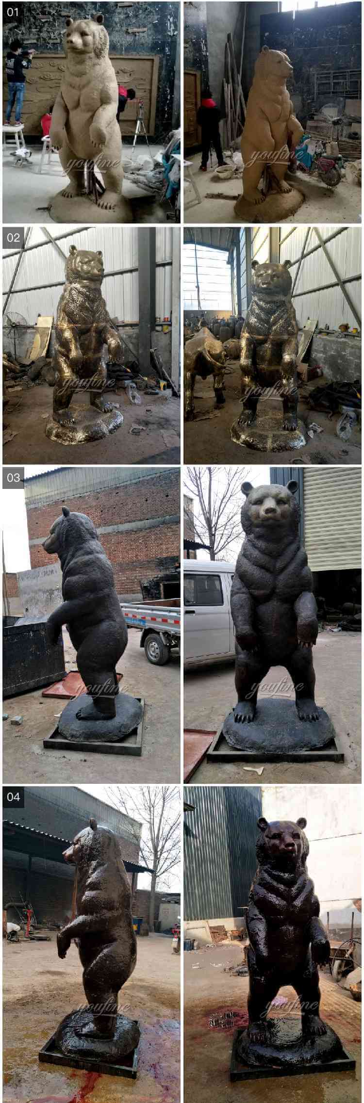 Three bronze bear group sculptures