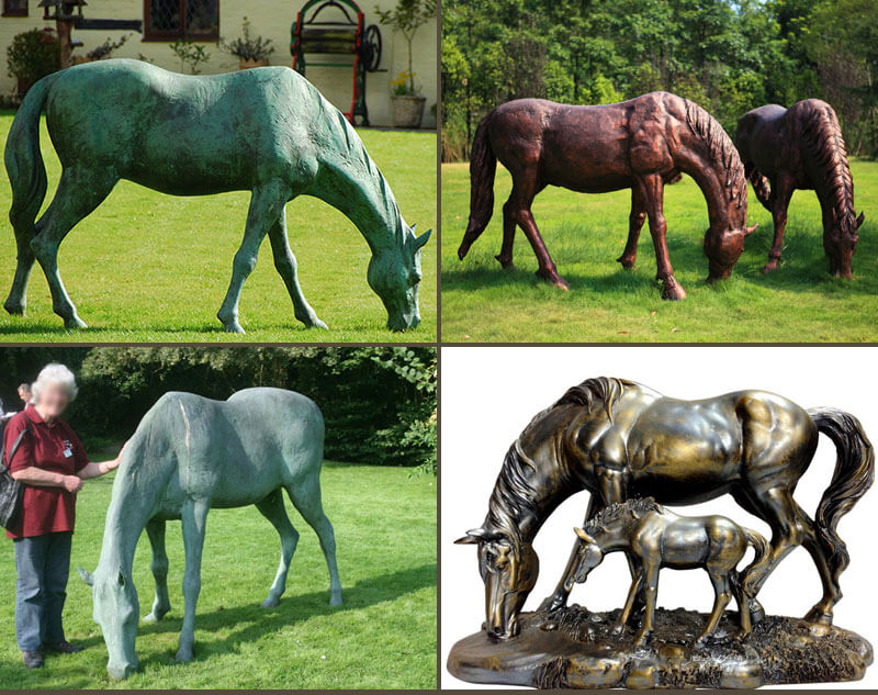 eating grass horse statues