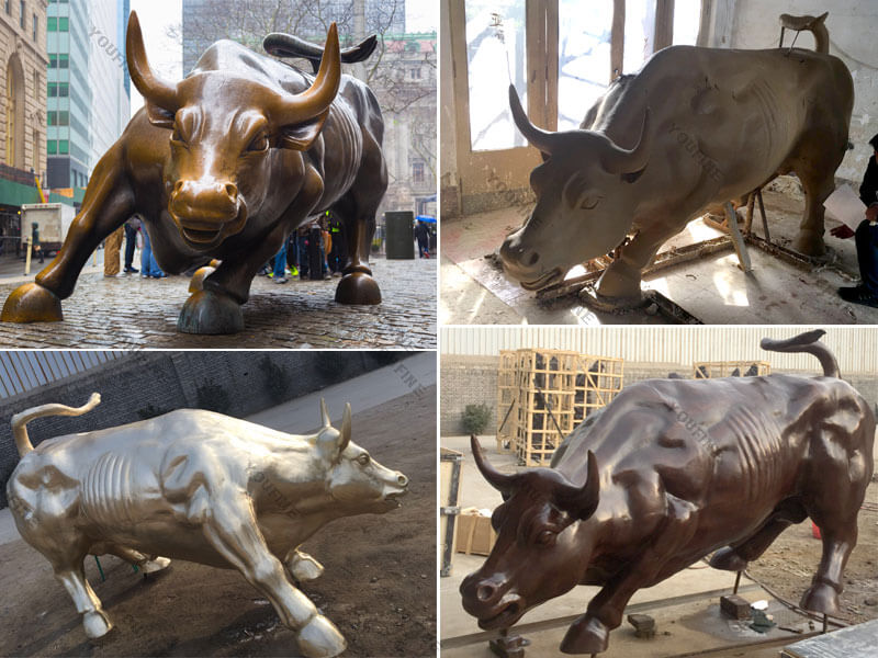 Customized wall street bull bronze statues