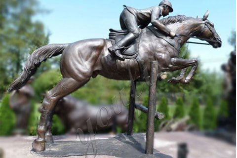 outdoor life size bronze horse racing statues with jockey garden wildlife sculpture