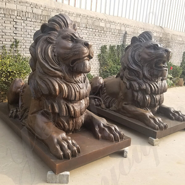 outdoor custom bronze pair lion statues