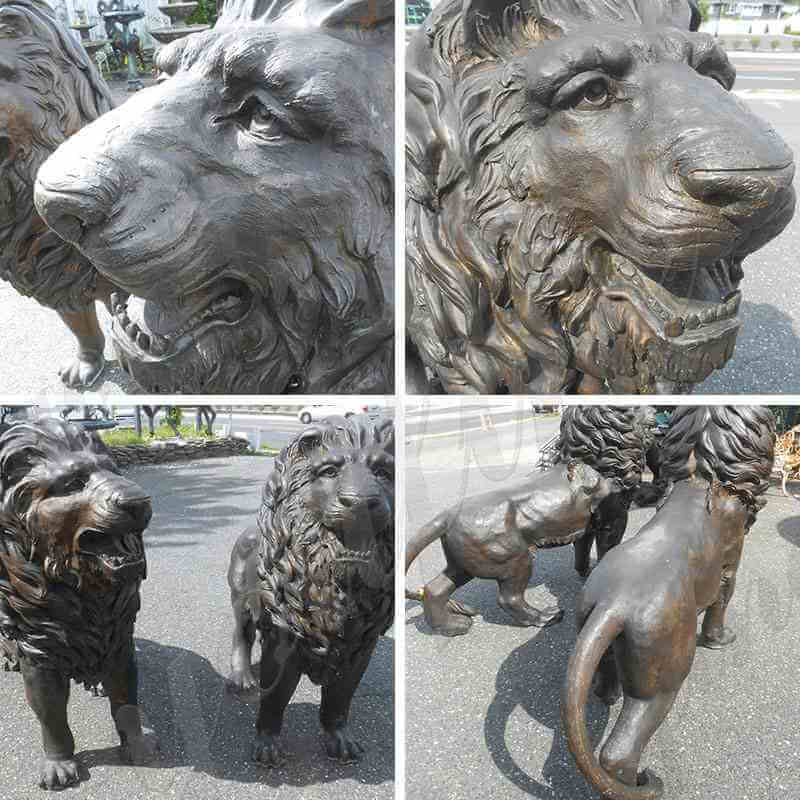 Outdoor Life Size Pair of Majestic Bronze Lion Garden Statue for Sale