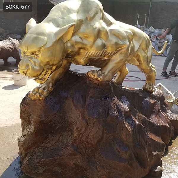 Outside Mascot Statues Life Size Bronze Leopard Panther Sculpture Mascot for Sale