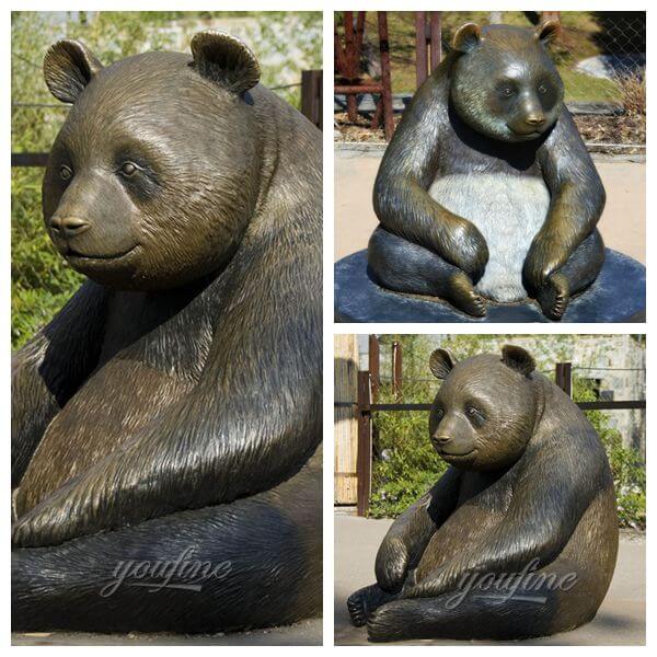 Outdoor Garden Bronze Animal Sculpture Cute Panda Beer Bronze Sculpture