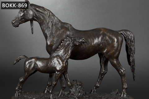 Life Size Antique Bronze Horse Statue Mare and Foal Sculpture Racecourse Decor for Sale BOKK-869