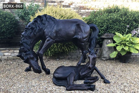 Life Size Antique Bronze Mare and Foal Horse Sculpture Racecourse Decor for Sale BOKK-868