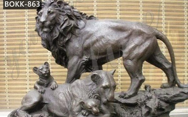 Bronze Lion Family Sculpture Wildlife Animals Sculpture Figurine for Garden Decor Supplier BOKK-863
