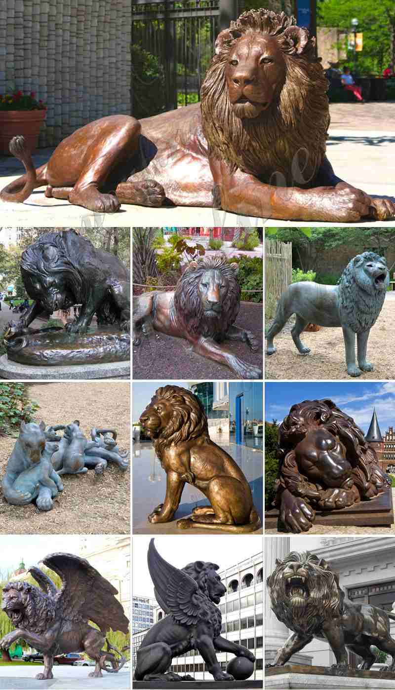 Large Antique Bronze Lion Statue Wildlife Metal Garden Sculpture for Sale More Designs