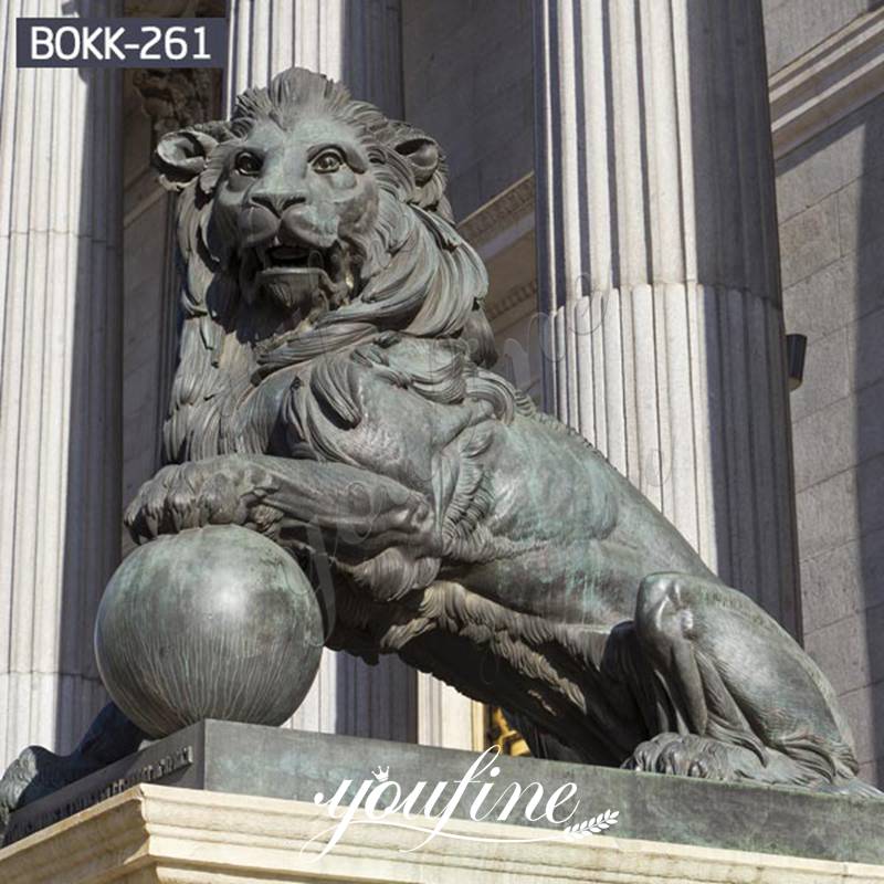 Outdoor Life Size Bronze Lion With Ball Statue Garden Animals Sculpture for Sale BOKK-261 Details