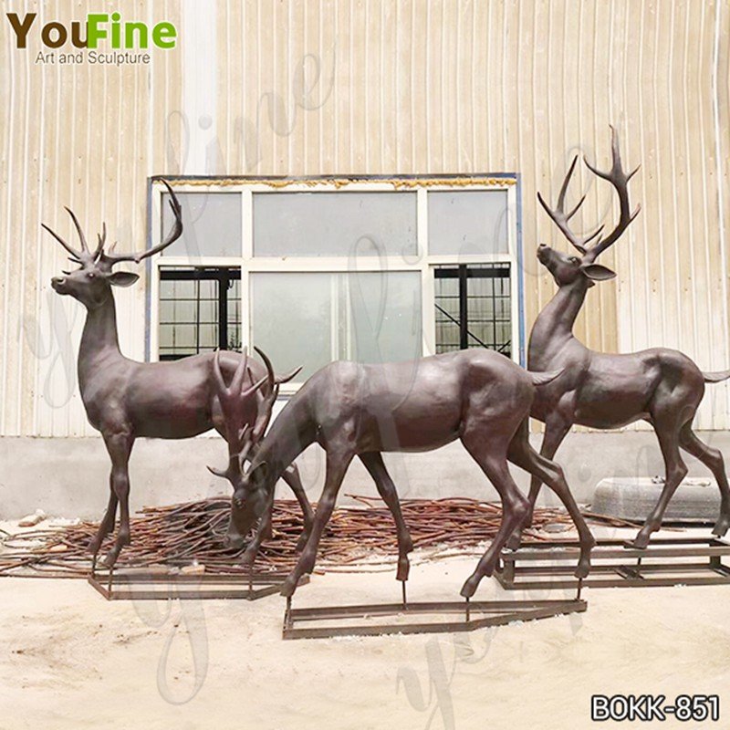 Life Size Bronze Deer Family Statue Animals Sculpture Home Decor for Sale BOKK-851 Details