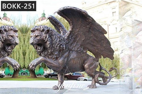 Outdoor Life Size Antique Bronze Flying Lion Statue Animal Sculpture for Front Gate BOKK-251