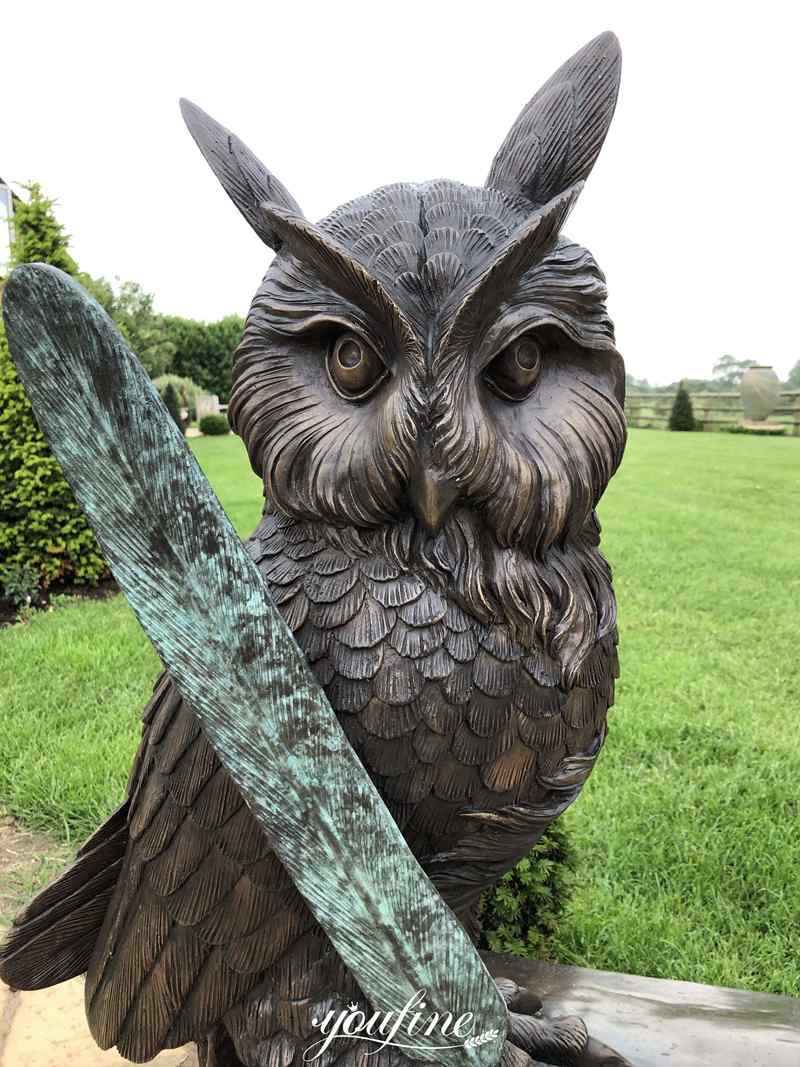 Large Bronze Owl on Books Quill Statue Campus Decorations for Sale BOKK-887