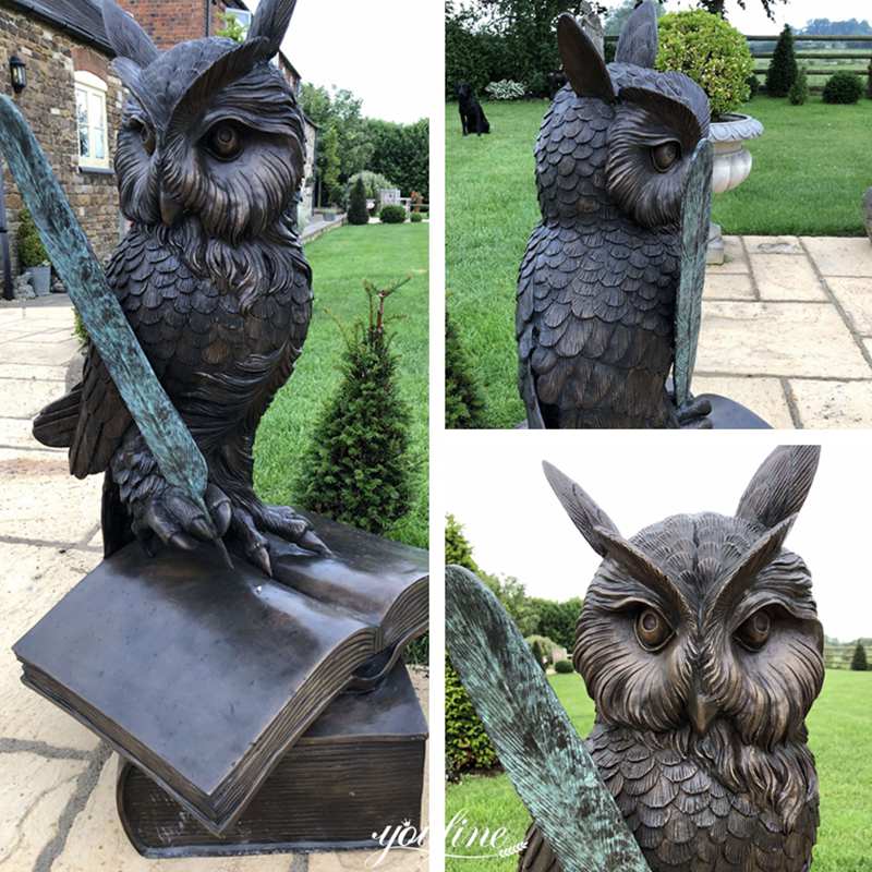 Large Bronze Owl on Books Quill Statue Campus Decorations for Sale BOKK-887 Details