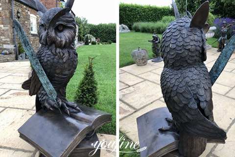 Large Bronze Owl on Books Quill Statue Campus Decorations for Sale BOKK-887