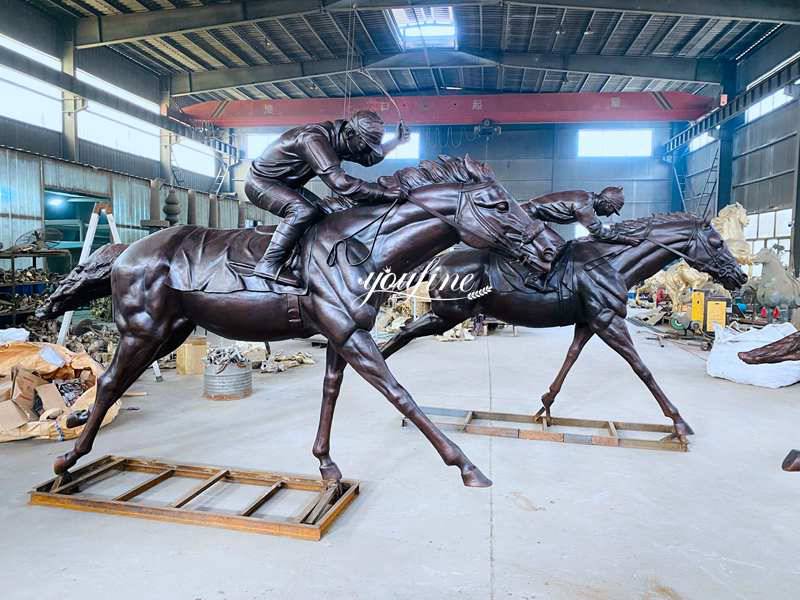 Large Antique Bronze Horse and Jockey Statues Racecourse for Sale ASF-11