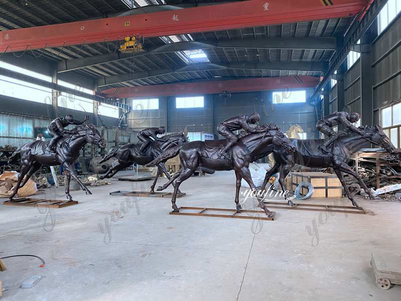 Large Antique Bronze Horse and Jockey Statues Racecourse for Sale ASF-11