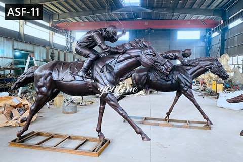 Large Antique Bronze Horse and Jockey Statues Racecourse for Sale ASF-11