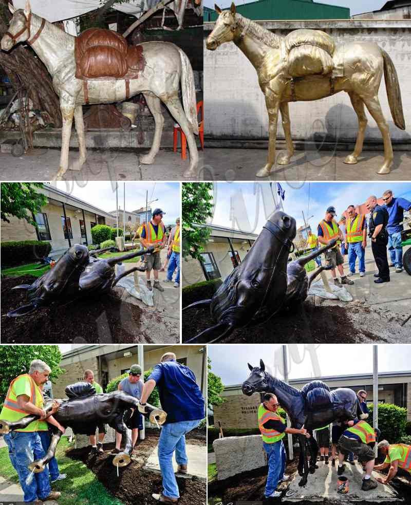 Life Size Antique Bronze Horse Statue With Saddle for Sale Installation