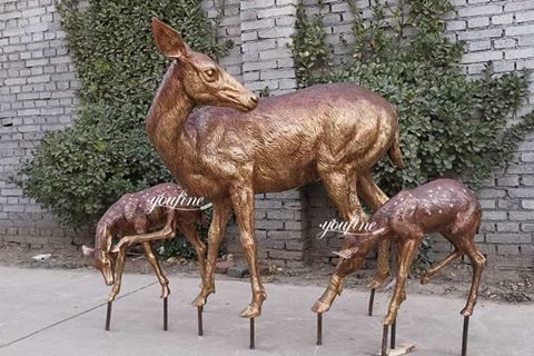 Life Size Bronze Deer Statues with Fawn Garden Statue for Sale BOK-220