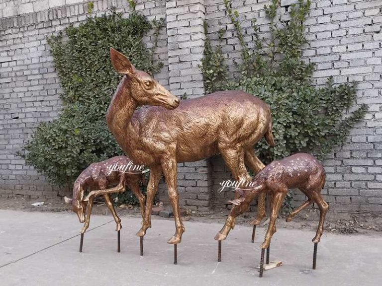 Life Size Bronze Deer Statues with Fawn Garden Statue for Sale BOK220