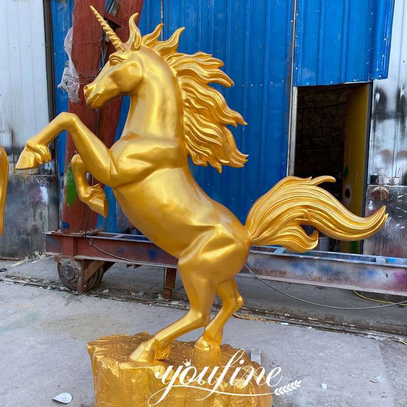 Outdoor Metal Golden Bronze Rearing Horse Statue for Sale