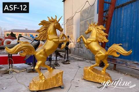 Outdoor Metal Golden Bronze Rearing Horse Statue for Sale ASF-12