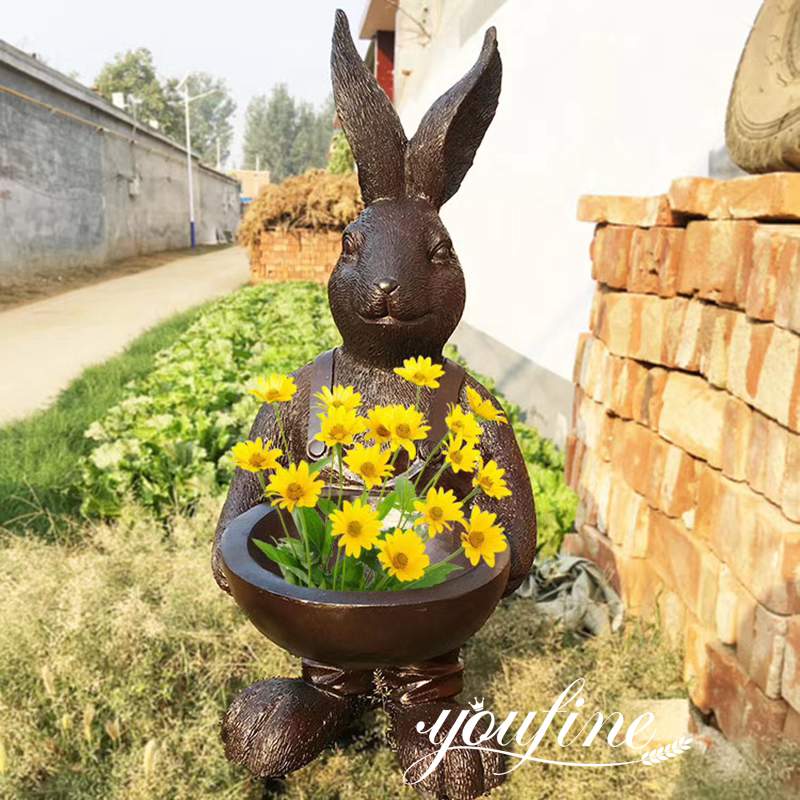 Bunny Flower Pot Bronze Rabbit Garden Statue for Sale 