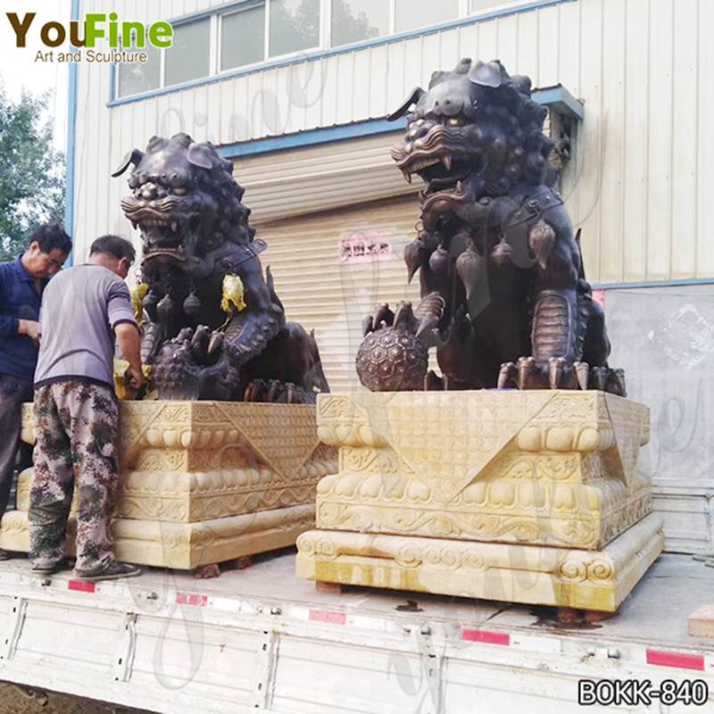 Life Size Antique Chinese Foo Dogs Bronze Statue for Sale BOKK-840