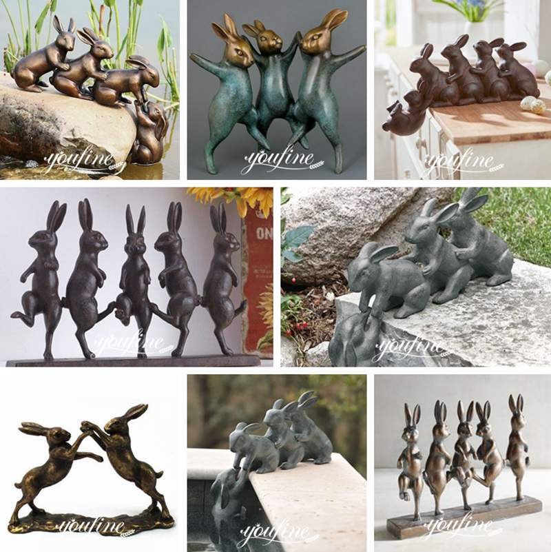 Life Size Dancing Bronze Rabbit Statue for Garden BOK-192