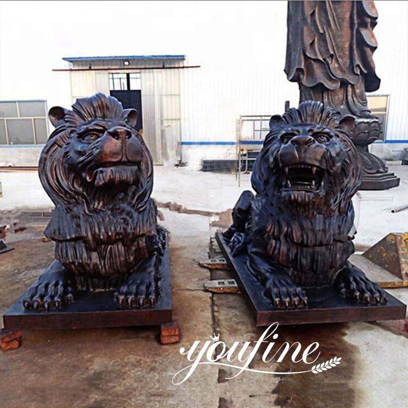 Life Size Bronze Lion Statue Front Porch for Sale 