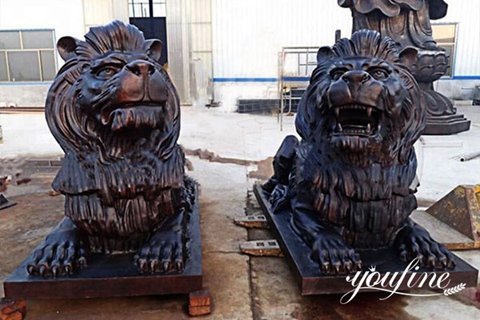 Life Size Bronze Lion Statue Front Porch for Sale