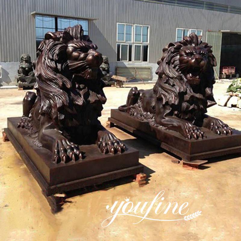 Life Size Bronze Lion Statue Front Porch for Sale