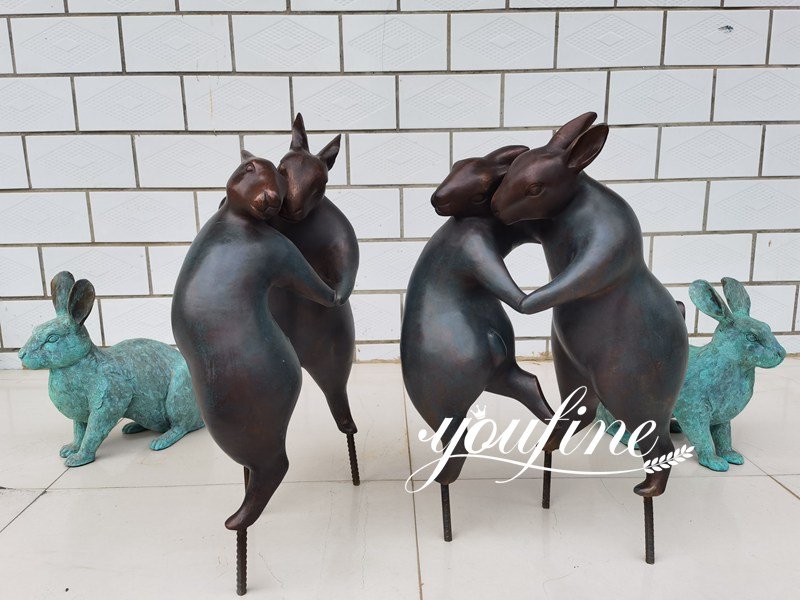 Life Size Dancing Bronze Rabbit Statue for Garden BOK-192