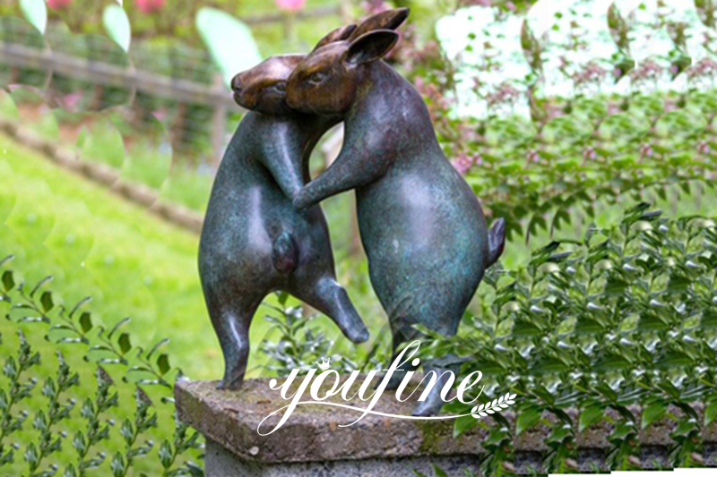 Life Size Dancing Bronze Rabbit Statue for Garden BOK-192