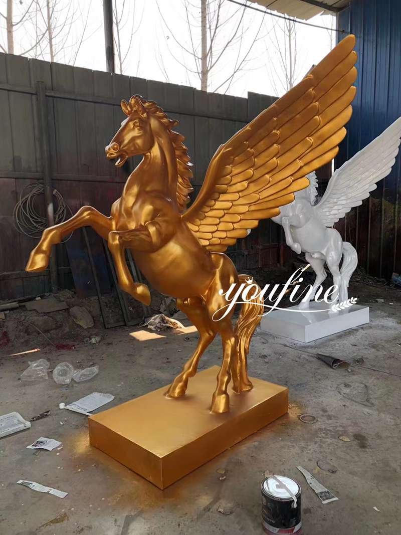 Life Size Golden Winged Horse Sculpture for Sale 