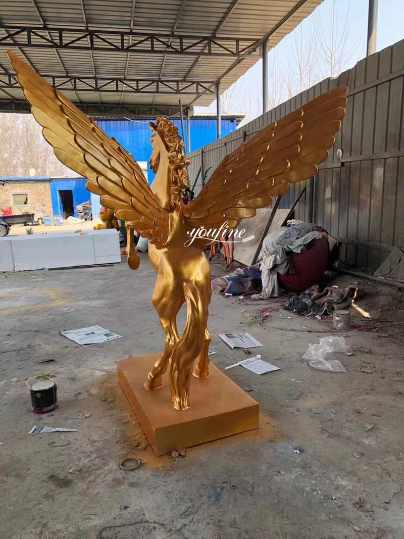 Life Size Golden Winged Horse Sculpture for Sale 