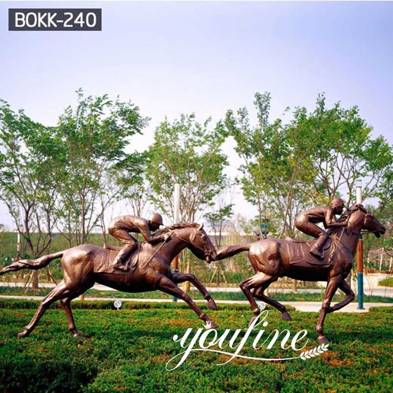 Large Antique Bronze Horse and Rider Statues Racecourse for Sale