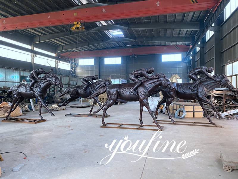 Large Antique Bronze Horse and Rider Statues Racecourse for Sale