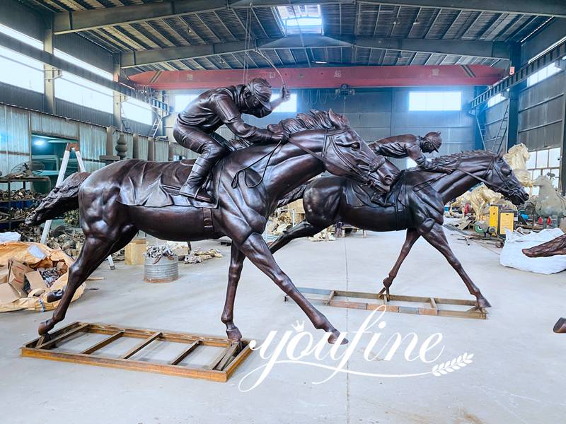 Large Antique Bronze Horse and Rider Statues Racecourse for Sale