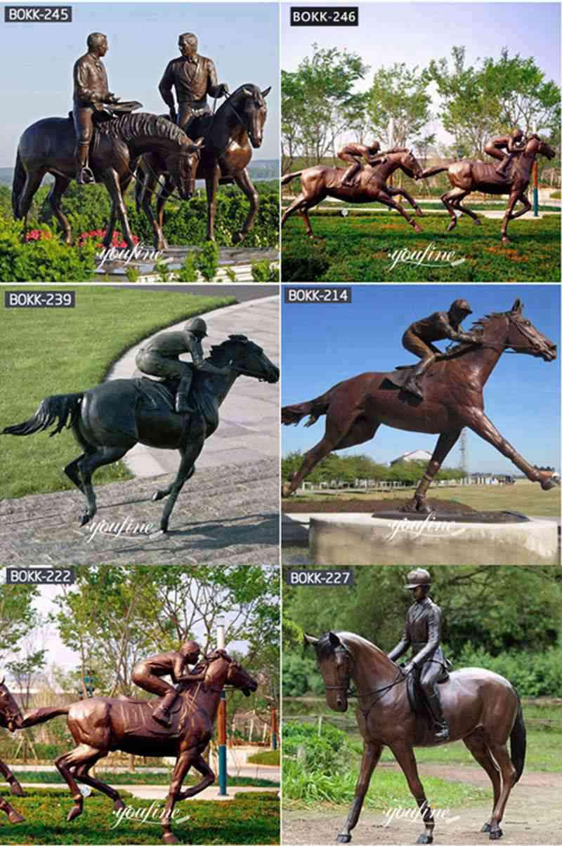 Large Antique Bronze Horse and Rider Statues Racecourse for Sale