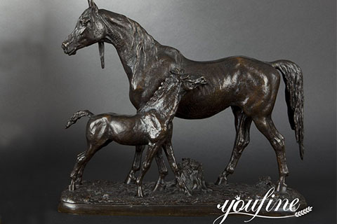 Large Antique Mare and Foal Sculpture Bronze Decor for Sale BOKK-869