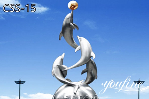 Large Modern Stainless Steel Dolphin Statue Outdoor Decor Design CSS-15